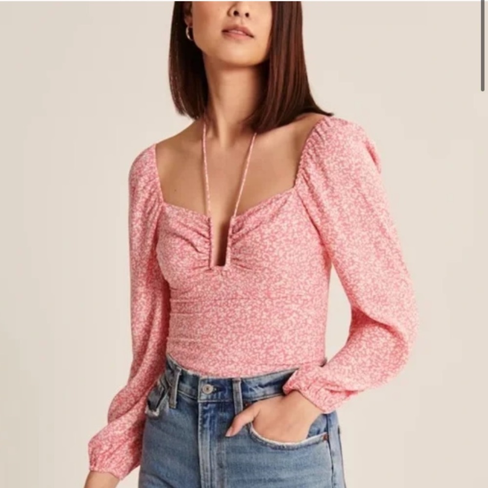 Abercrombie & Fitch floral long sleeve halter tie neck chiffon blouse top M